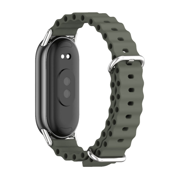 For Xiaomi Mi Band 8 / 9 / 9 NFC Mijobs Marine Silicone Breathable Watch Band(Khaki Green Silver)