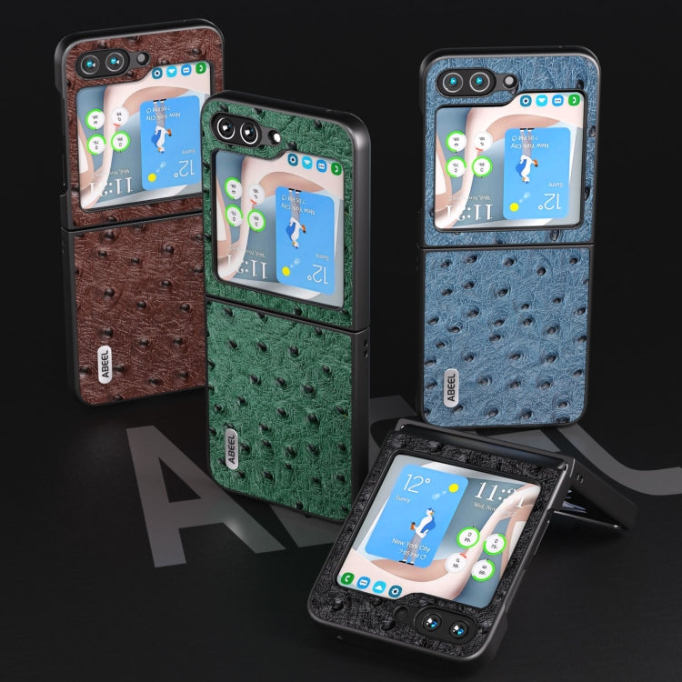 For Samsung Galaxy Z Flip5 ABEEL Genuine Leather Ostrich Texture Phone Case(Coffee)