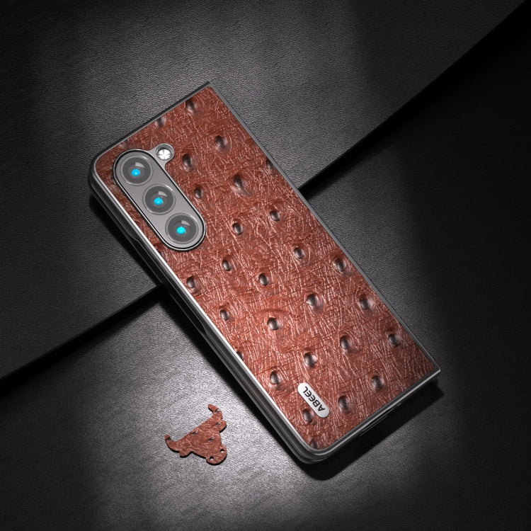 For Samsung Galaxy Z Fold5 ABEEL Genuine Leather Ostrich Texture Phone Case(Coffee)