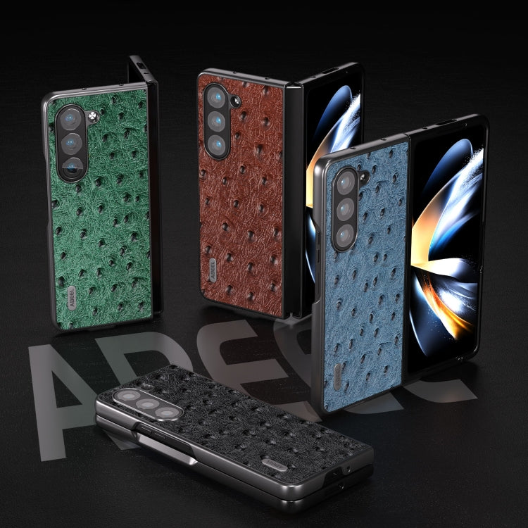 For Samsung Galaxy Z Fold5 ABEEL Genuine Leather Ostrich Texture Phone Case(Coffee)