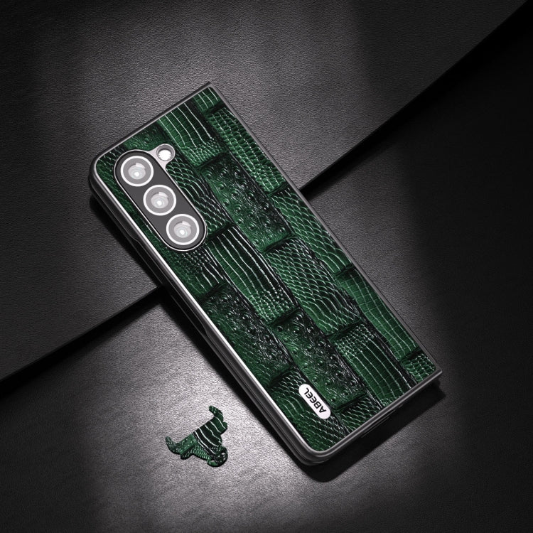 For Samsung Galaxy Z Fold5 ABEEL Genuine Leather Mahjong Texture Series Phone Case(Green)