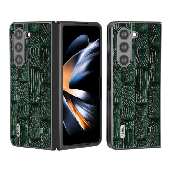 For Samsung Galaxy Z Fold5 ABEEL Genuine Leather Mahjong Texture Series Phone Case(Green)