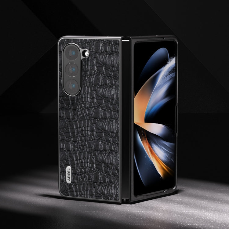 For Samsung Galaxy Z Fold5 ABEEL Genuine Leather Sky Series Black Edge Phone Case(Black)