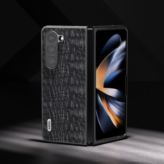 For Samsung Galaxy Z Fold5 ABEEL Genuine Leather Sky Series Black Edge Phone Case(Black)