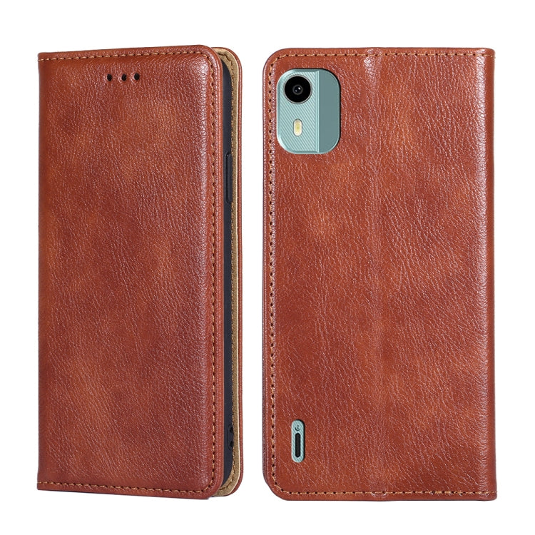 For Nokia C12 Gloss Oil Solid Color Magnetic Leather Phone Case(Brown)