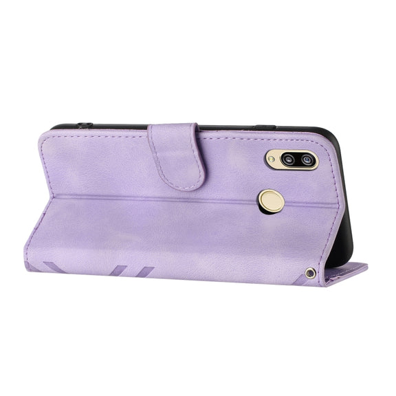 For Huawei Y6 2019 Line Pattern Skin Feel Leather Phone Case(Light Purple)