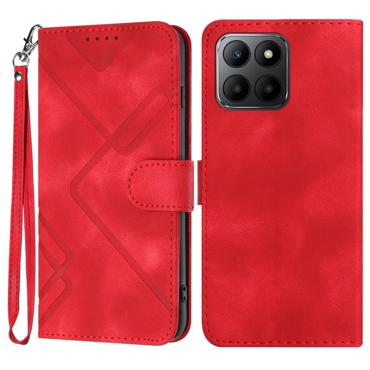 For Honor 70 Lite Line Pattern Skin Feel Leather Phone Case(Red)