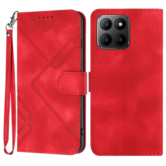For Honor 70 Lite Line Pattern Skin Feel Leather Phone Case(Red)