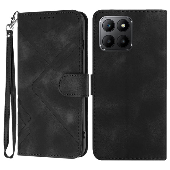For Honor 70 Lite Line Pattern Skin Feel Leather Phone Case(Black)