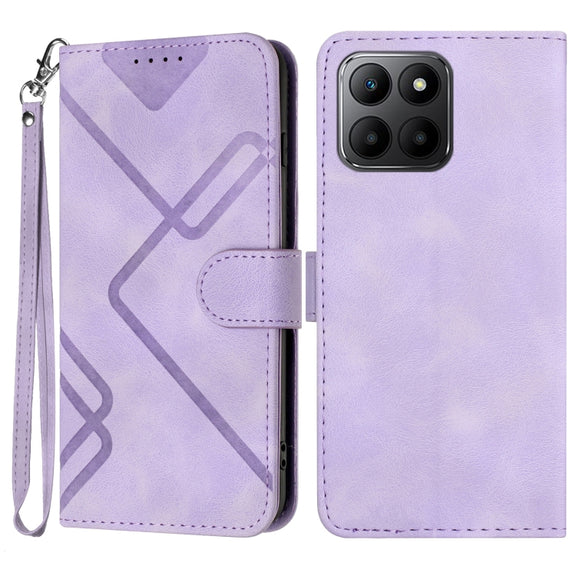 For Honor 70 Lite Line Pattern Skin Feel Leather Phone Case(Light Purple)