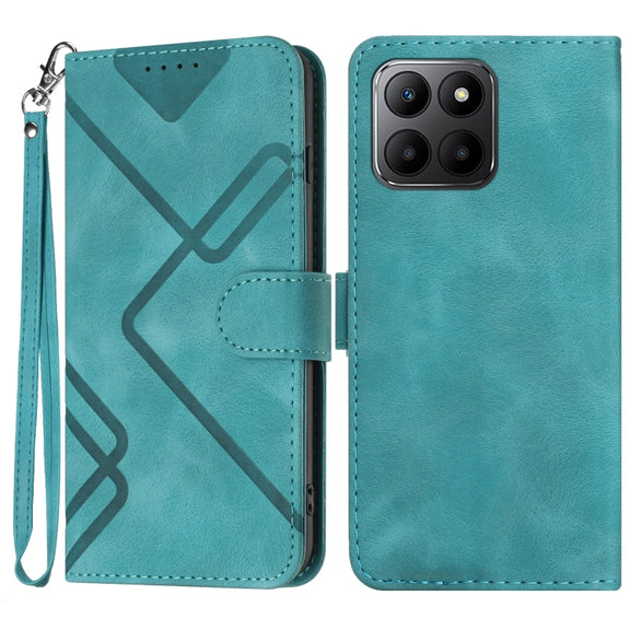 For Honor 70 Lite Line Pattern Skin Feel Leather Phone Case(Light Blue)