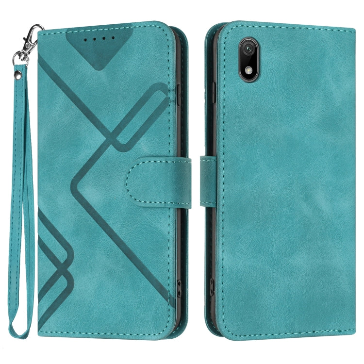 For Honor 8S Line Pattern Skin Feel Leather Phone Case(Light Blue)