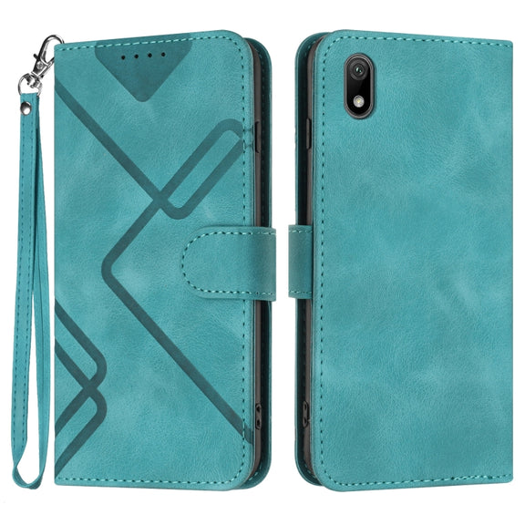 For Honor 8S Line Pattern Skin Feel Leather Phone Case(Light Blue)