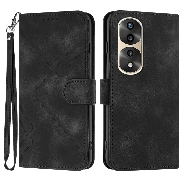 For Honor 70 Pro / 70 Pro+ Line Pattern Skin Feel Leather Phone Case(Black)