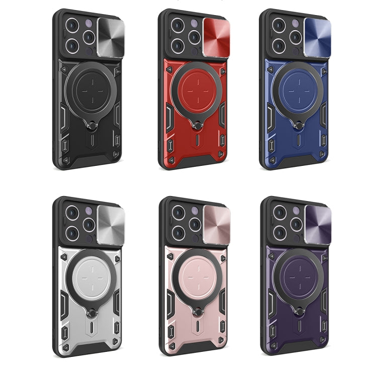 For iPhone 14 Pro CD Texture Sliding Camshield Magnetic Holder Phone Case(Pink)