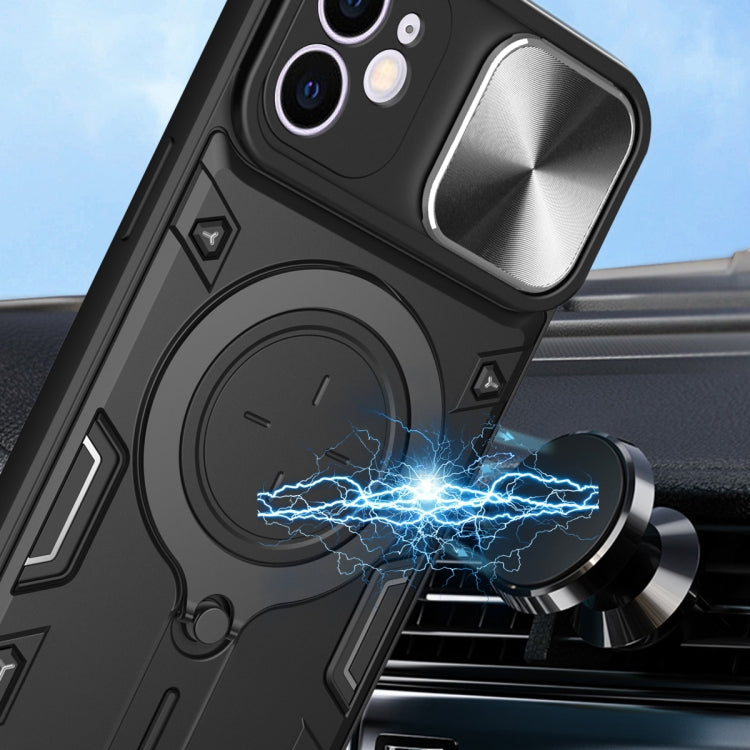 For iPhone 12 CD Texture Sliding Camshield Magnetic Holder Phone Case(Blue)