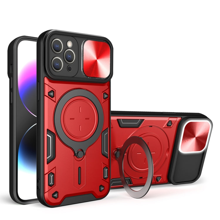 For iPhone 12 Pro CD Texture Sliding Camshield Magnetic Holder Phone Case(Red)