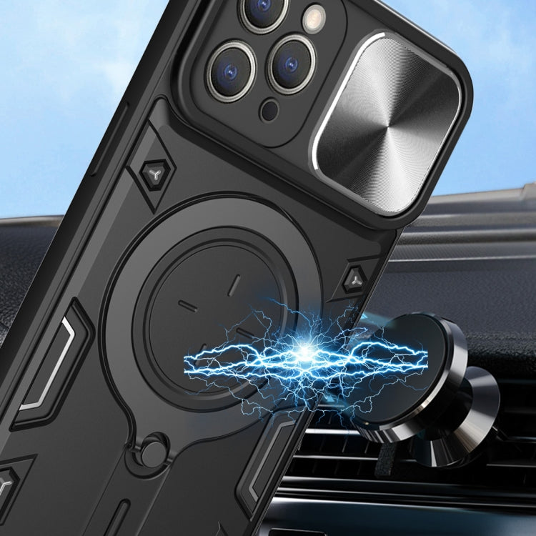 For iPhone 11 Pro CD Texture Sliding Camshield Magnetic Holder Phone Case(Black)