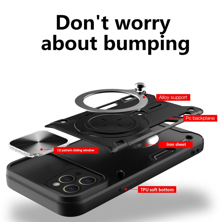 For iPhone 11 Pro Max CD Texture Sliding Camshield Magnetic Holder Phone Case(Red)