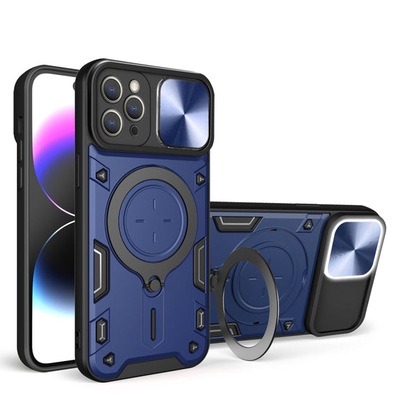 For iPhone 11 Pro Max CD Texture Sliding Camshield Magnetic Holder Phone Case(Blue)