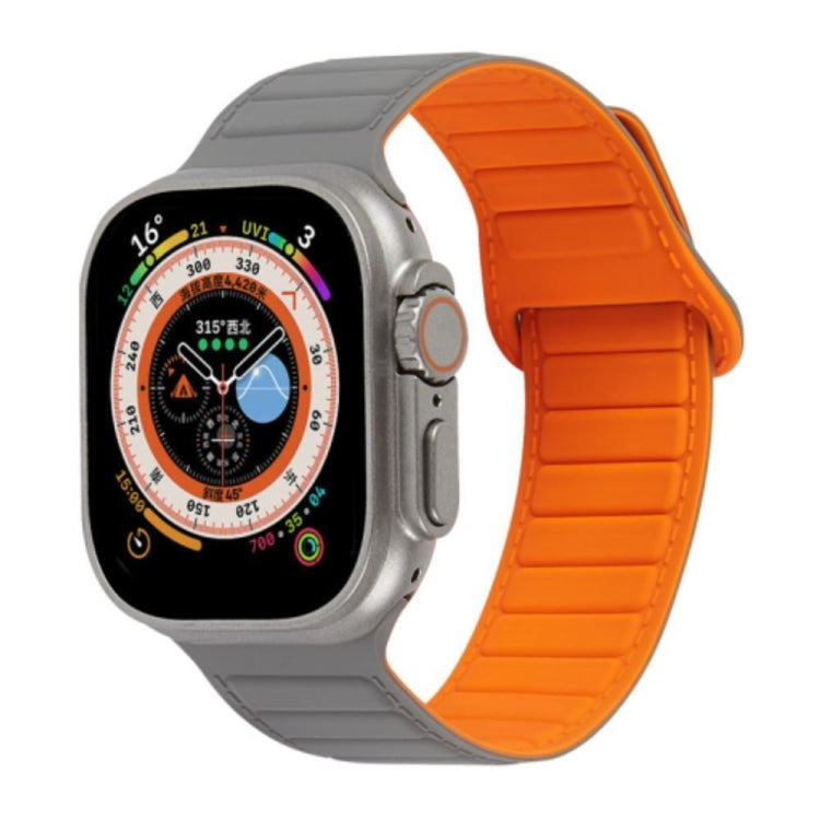 For Apple Watch 8 45mm  Loop Magnetic Silicone Watch Band(Grey Orange)