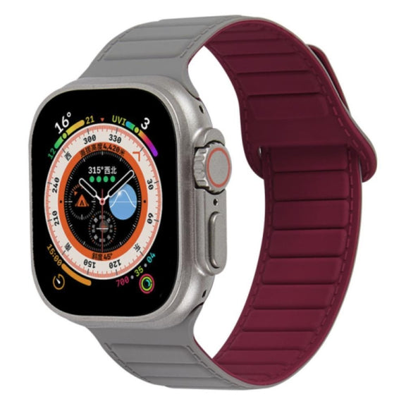 For Apple Watch 5 40mm Loop Magnetic Silicone Watch Band(Grey Wine Red)