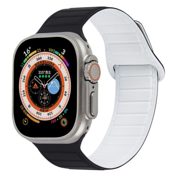 For Apple Watch 4 44mm Loop Magnetic Silicone Watch Band(Black White)