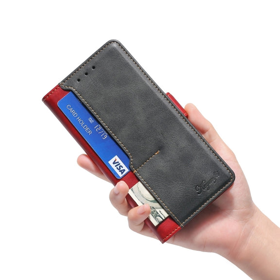 For Xiaomi Redmi Note 12S 4G Contrast Color Side Buckle Leather Phone Case(Red + Black)