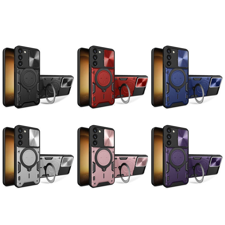 For Samsung Galaxy S23+ 5G CD Texture Sliding Camshield Magnetic Holder Phone Case(Black)