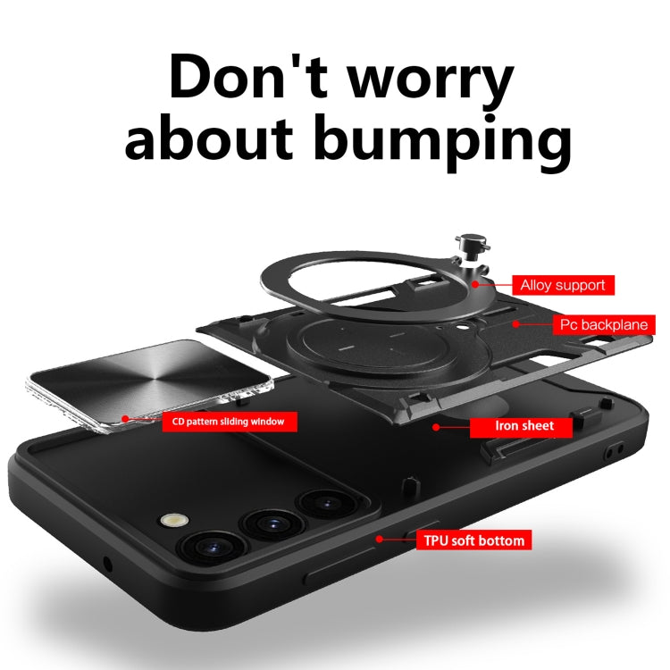 For Samsung Galaxy S23+ 5G CD Texture Sliding Camshield Magnetic Holder Phone Case(Black)