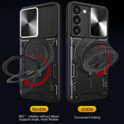 For Samsung Galaxy S23+ 5G CD Texture Sliding Camshield Magnetic Holder Phone Case(Black)