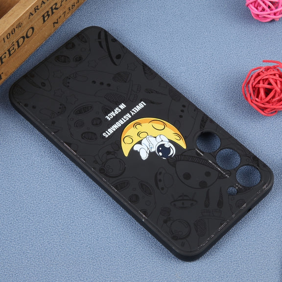 For Samsung Galaxy S20 Astronaut Pattern Silicone Straight Edge Phone Case(Lovely Astronaut-Black)