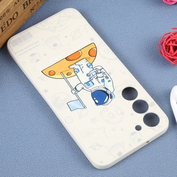 For Samsung Galaxy S20 Astronaut Pattern Silicone Straight Edge Phone Case(Planet Landing-White)