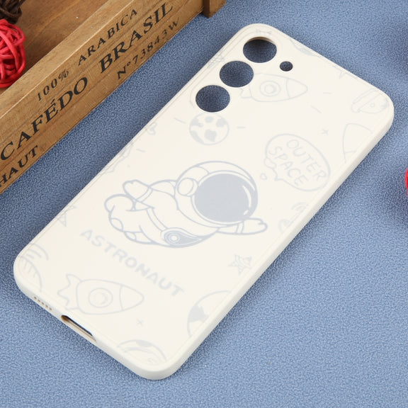 For Samsung Galaxy A91 Astronaut Pattern Silicone Straight Edge Phone Case(Flying Astronaut-White)