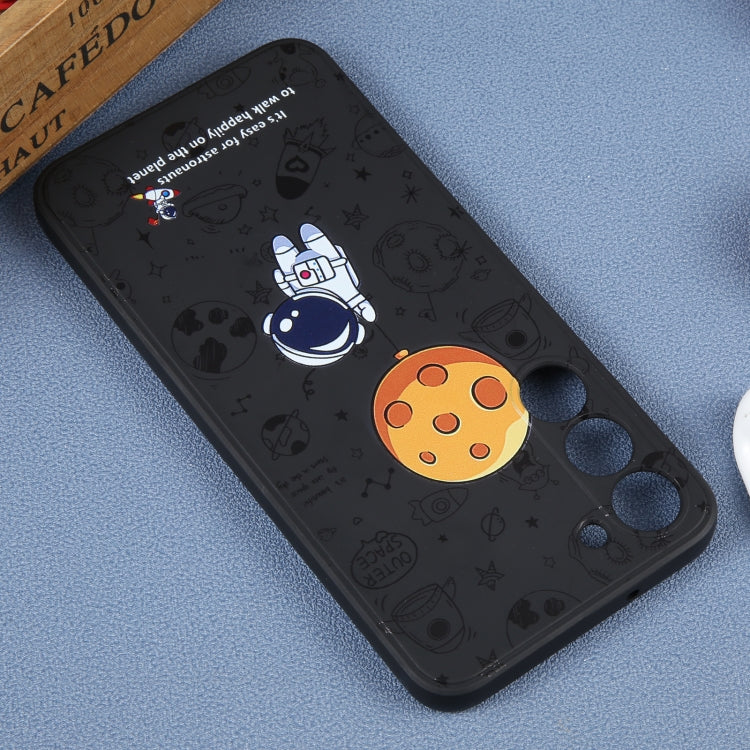 For Samsung Galaxy A71 Astronaut Pattern Silicone Straight Edge Phone Case(Planet Landing-Black)