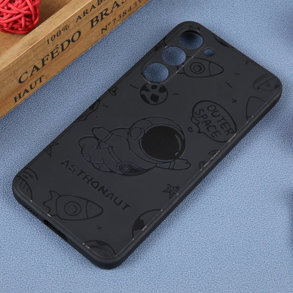 For Samsung Galaxy A12 Astronaut Pattern Silicone Straight Edge Phone Case(Flying Astronaut-Black)
