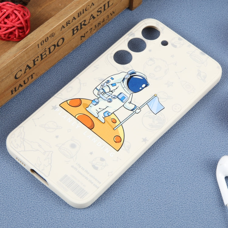 For Samsung Galaxy A12 Astronaut Pattern Silicone Straight Edge Phone Case(Planet Landing-White)