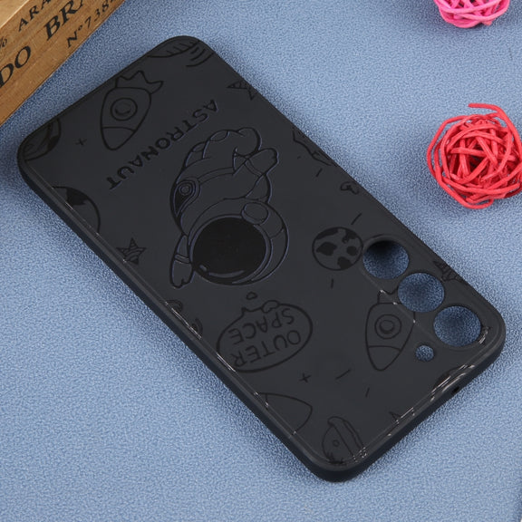 For Samsung Galaxy A02 Astronaut Pattern Silicone Straight Edge Phone Case(Flying Astronaut-Black)