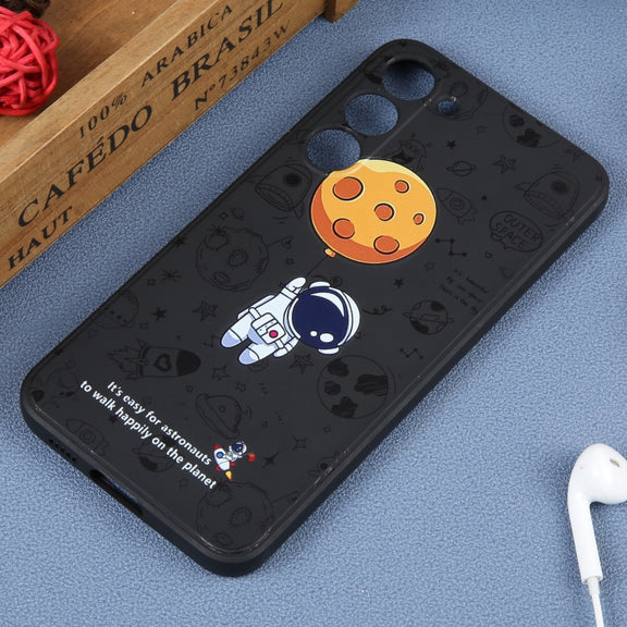 For Samsung Galaxy A02 Astronaut Pattern Silicone Straight Edge Phone Case(Planet Landing-Black)