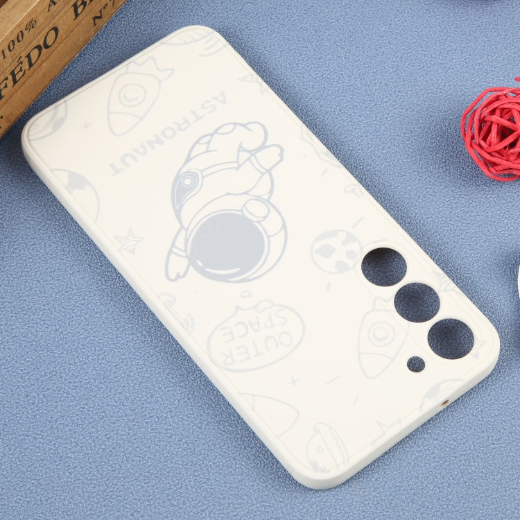 For Samsung Galaxy A02 Astronaut Pattern Silicone Straight Edge Phone Case(Flying Astronaut-White)