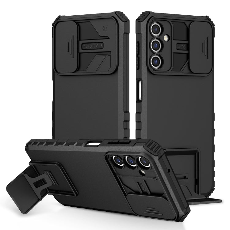 For Samsung Galaxy A14 5G Stereoscopic Holder Sliding Camshield Phone Case(Black)