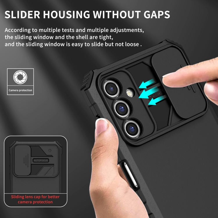 For Samsung Galaxy A14 5G Stereoscopic Holder Sliding Camshield Phone Case(Black)