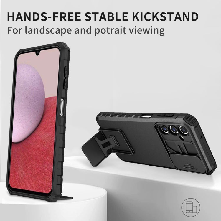 For Samsung Galaxy A14 5G Stereoscopic Holder Sliding Camshield Phone Case(Black)