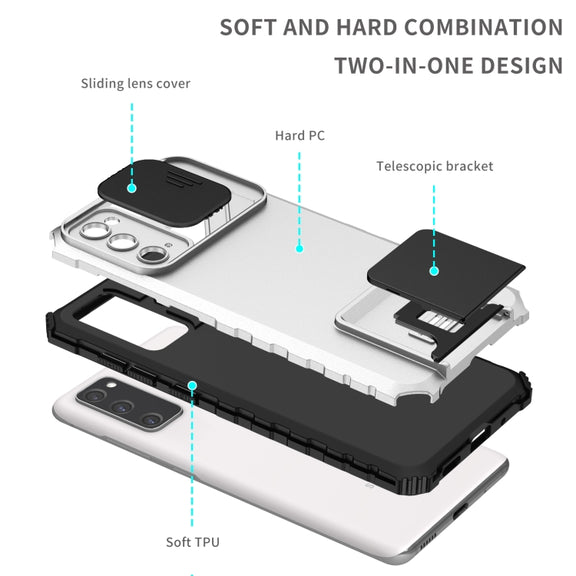 For Samsung Galaxy S20 FE Stereoscopic Holder Sliding Camshield Phone Case(White)