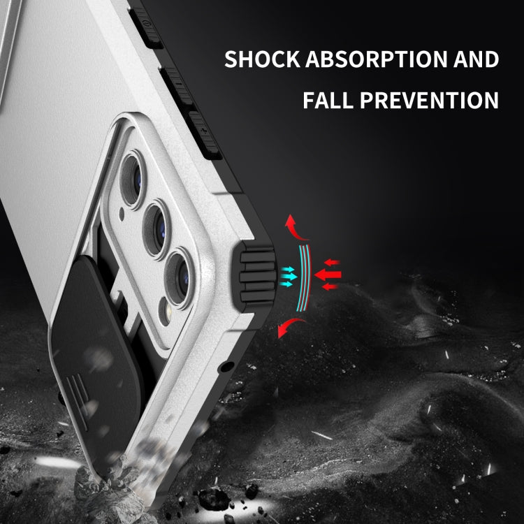 For Samsung Galaxy S20 FE Stereoscopic Holder Sliding Camshield Phone Case(White)