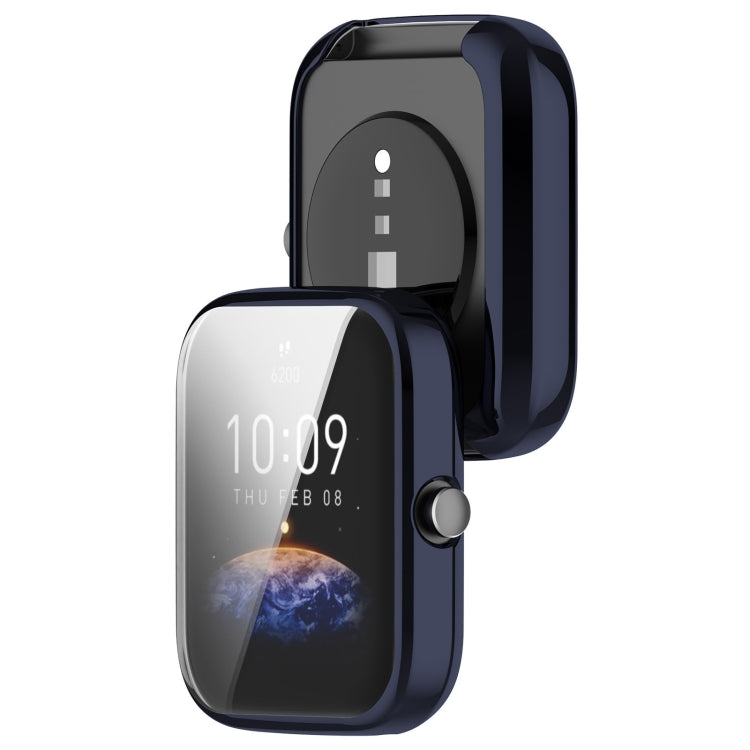 For Amazfit Bip 3 / Bip 3 Pro Universal Full Coverage TPU Electroplating Watch Protective Case(Midnight Blue)