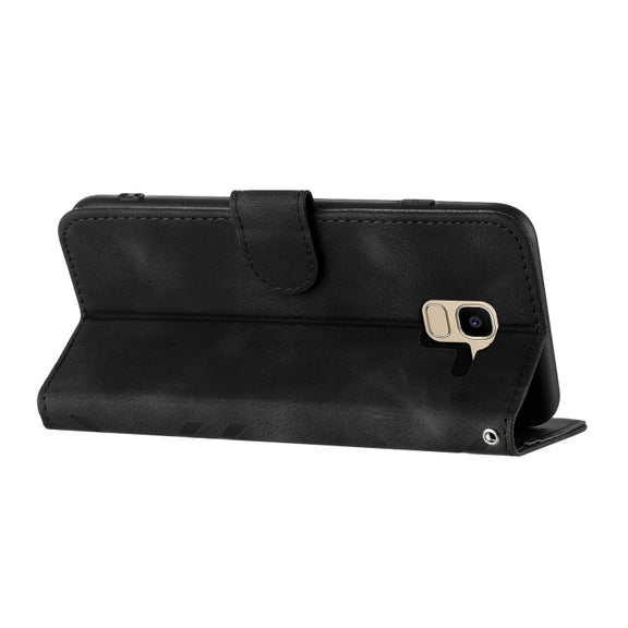 For Samsung Galaxy A8 2018 Line Pattern Skin Feel Leather Phone Case(Black)