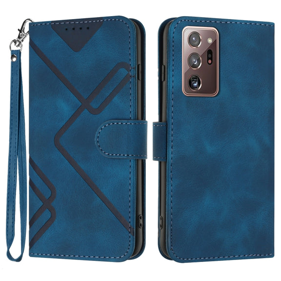 For Samsung Galaxy Note20 Ultra Line Pattern Skin Feel Leather Phone Case(Royal Blue)