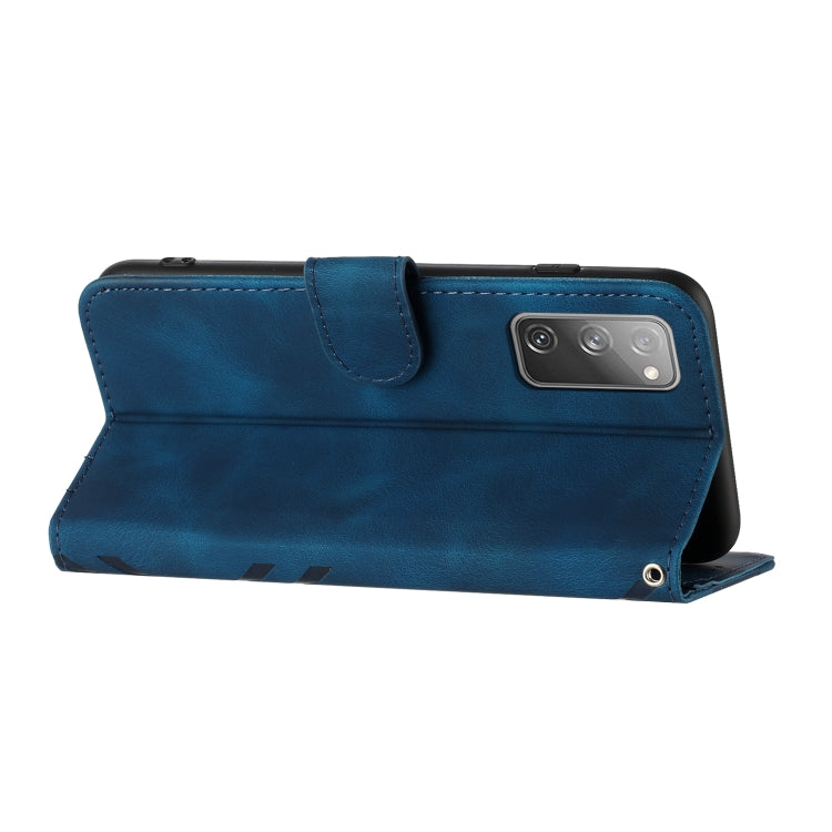 For Samsung Galaxy S20 FE Line Pattern Skin Feel Leather Phone Case(Royal Blue)