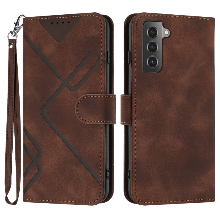 For Samsung Galaxy S21 5G Line Pattern Skin Feel Leather Phone Case(Coffee)